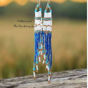 Beaded Fringe Dangle Earrings, Seed Bead Jewelry, Boho Chic Statement 5"
